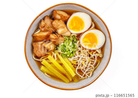 Miso ramen with pork on a white background studio food photo 3 Miso ramen with pork on a white background studio food photo 3 116651565
