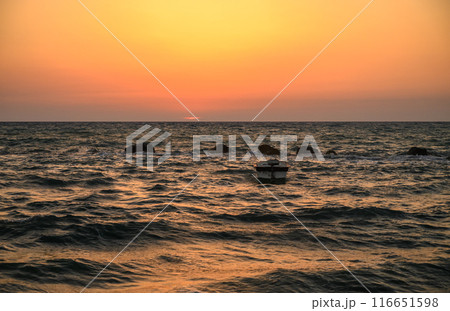 Sunset boat orange sea sun Sunset boat orange sea sun 116651598