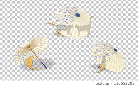 Cats relaxing under a Japanese umbrella decorated with the traditional Japanese pattern of "flowing water" Cats relaxing under a Japanese umbrella decorated with the traditional Japanese pattern of "flowing water" 116652208