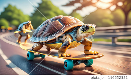 スケートボードに乗る亀（AI生成画像）のイラスト素材 [116652521] - PIXTA