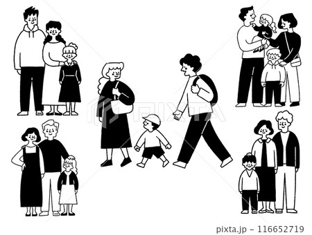 父親と母親と子どもがいる風景のセット_2 父親と母親と子どもがいる風景のセット_2 116652719