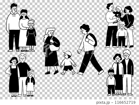 父親と母親と子どもがいる風景のセット_2 父親と母親と子どもがいる風景のセット_2 116652719