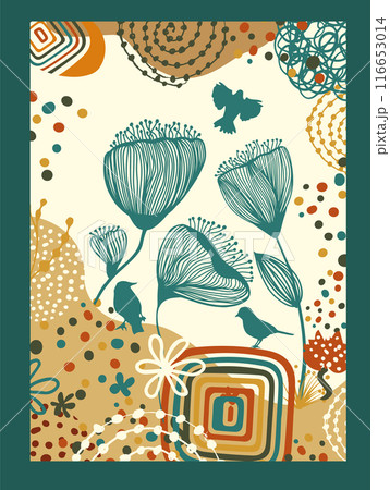 Greenery greeting, invitation card template design. Poster with flowers. hand drawing. Not AI, Vector illustration 116653014