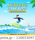surf sport poster, banner or flyer design, vector illustration 116653097