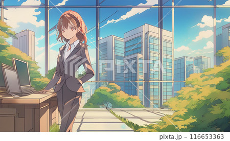 荒廃したオフィスに立つ女性（AI生成画像） 116653363