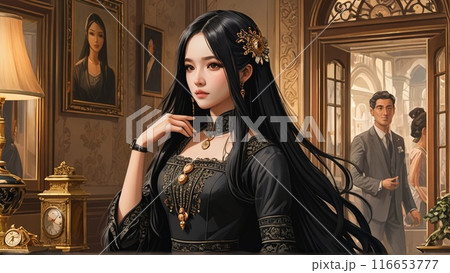 長い黒髪の外国人女性 116653777