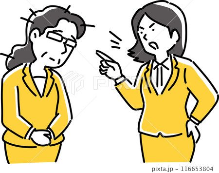 年下女性社員に説教される高齢女性社員 年下女性社員に説教される高齢女性社員 116653804