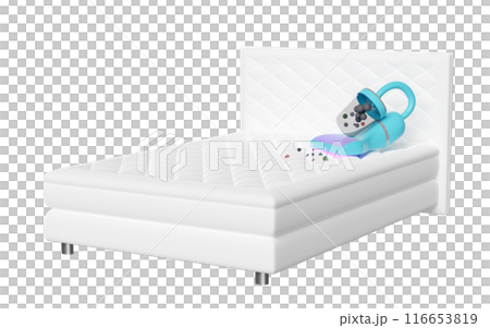 3d electrical vacuum cleaner on bed isolated. sucking up dirt and killing germs, get rid of dust mites concept, 3d illustration render 3d electrical vacuum cleaner on bed isolated. sucking up dirt and killing germs, get rid of dust mites concept, 3d illustration render 116653819
