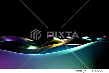 3d surface abstract background. rainbow colors, liquid glass wave texture, 3d illustration render 116653826