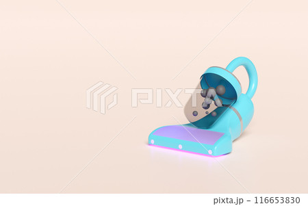 3d electrical vacuum cleaner for sucking up dirt and killing germs, get rid of dust mites isolated on pink background. 3d illustration render 3d electrical vacuum cleaner for sucking up dirt and killing germs, get rid of dust mites isolated on pink background. 3d illustration render 116653830