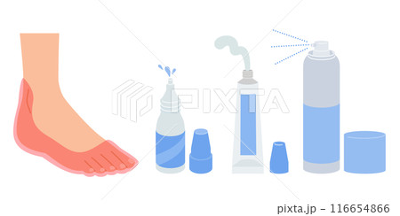 水虫の治療：水虫薬の塗り方イラストセット（軟膏・液体・スプレー） 116654866