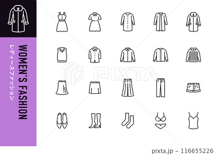 レディースファッションのシンプルな線画アイコン レディースファッションのシンプルな線画アイコン 116655226