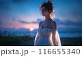 美しい夜景と白いドレスの微笑む女性のポートレート 116655340