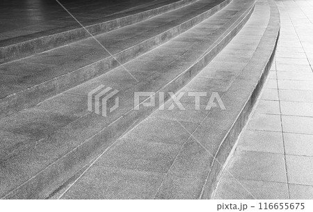 Gray curved staircase in front of building Gray curved staircase in front of building 116655675