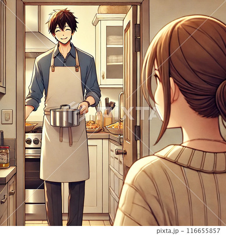 料理を作って待っていてくれた夫 116655857