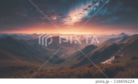 scenery029山に沈む夕日 116656224