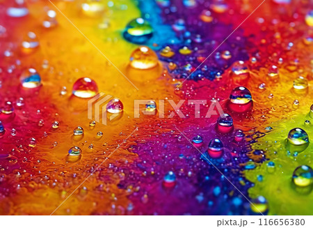 Bright abstract colorful background with transparent drops and bubbles 116656380