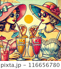 レトロな夏のドリンクを楽しむ女性 116656780
