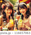 レトロな飲み物を飲む日本人女性 116657063