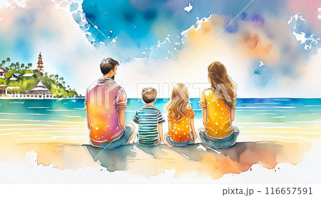 夏休暇を楽しむ家族のイラスト,夏旅行,Generative AI,AI画像 夏休暇を楽しむ家族のイラスト,夏旅行,Generative AI,AI画像 116657591