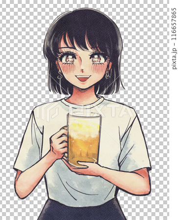 酒會!一個喜歡啤酒的女人的復古風格插圖 酒會!一個喜歡啤酒的女人的復古風格插圖 116657865