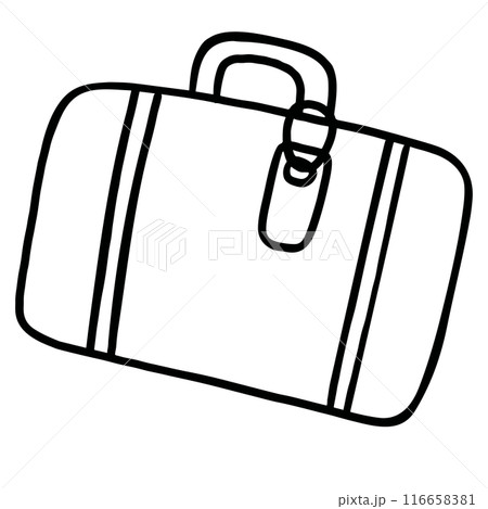 Hand drawn luggage bag outline for travel, trip, vacation, holiday, journey, transportation, sticker, decoration, workplace, office, school, fashion, decoration, print, card, icon, colouring book 116658381