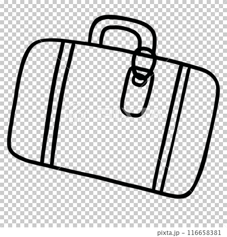 Hand drawn luggage bag outline for travel, trip, vacation, holiday, journey, transportation, sticker, decoration, workplace, office, school, fashion, decoration, print, card, icon, colouring book 116658381