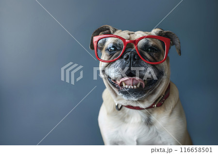 pug dog wearing eyeglasses, generative AI 116658501