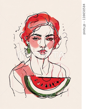 Watermelon red fresh fruit vertical illustration, tasty juice berry Watermelon red fresh fruit vertical illustration, tasty juice berry 116658584