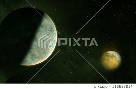 A large moon with the planet Venus in space 116658814