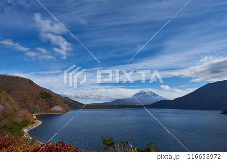 山梨県 本栖湖からの富士山と紅葉 山梨県 本栖湖からの富士山と紅葉 116658972