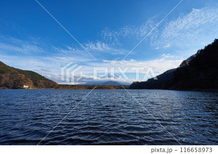 山梨県　精進湖と富士山 116658973
