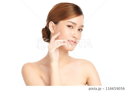 Beautiful young asian woman with clean fresh skin on white background, Face care, Facial treatment, Cosmetology, beauty and spa, Asian women portrait. 116659056