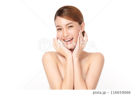 Beautiful young asian woman with clean fresh skin on white background, Face care, Facial treatment, Cosmetology, beauty and spa, Asian women portrait. 116659066