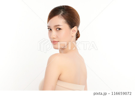 Beautiful young asian woman with clean fresh skin on white background, Face care, Facial treatment, Cosmetology, beauty and spa, Asian women portrait. 116659072