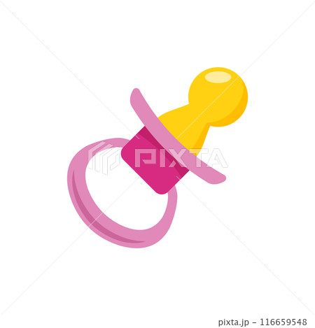 Baby pacifier icon in flat style. Nipple for newborn child vector illustration on isolated background. Soother sign business concept. 116659548