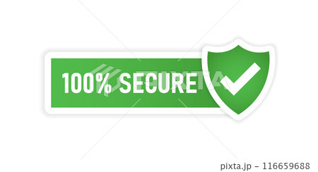 100% secure icon in flat style. Privacy guarantee vector illustration on isolated background. Safety risk sign business concept. 100% secure icon in flat style. Privacy guarantee vector illustration on isolated background. Safety risk sign business concept. 116659688