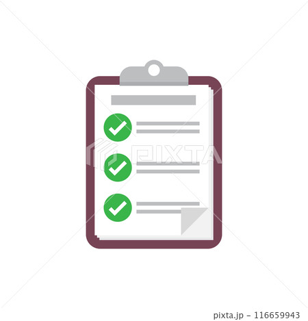 Clipboard with checklist icon in flat style. Planning and organization of work vector illustration on isolated background. Document sign business concept. 116659943