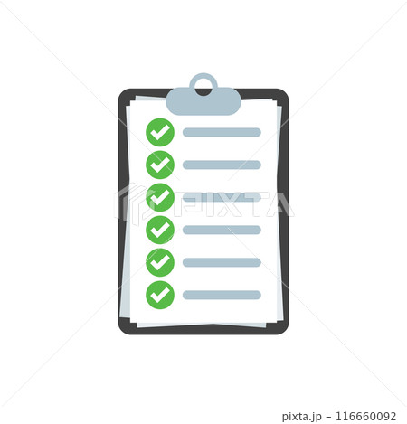 Clipboard with checklist icon in flat style. Planning and organization of work vector illustration on isolated background. Document sign business concept. Clipboard with checklist icon in flat style. Planning and organization of work vector illustration on isolated background. Document sign business concept. 116660092