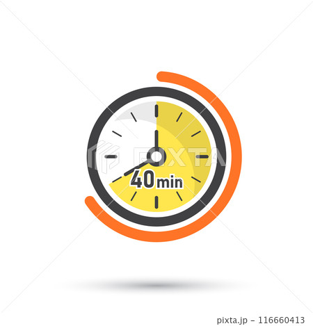 40 minutes on stopwatch icon in flat style. Clock face timer vector illustration on isolated background. Countdown sign business concept. 116660413