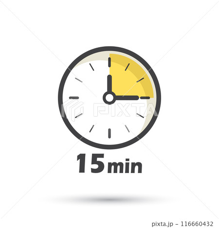 15 minutes on stopwatch icon in flat style. Clock face timer vector illustration on isolated background. Countdown sign business concept. 116660432