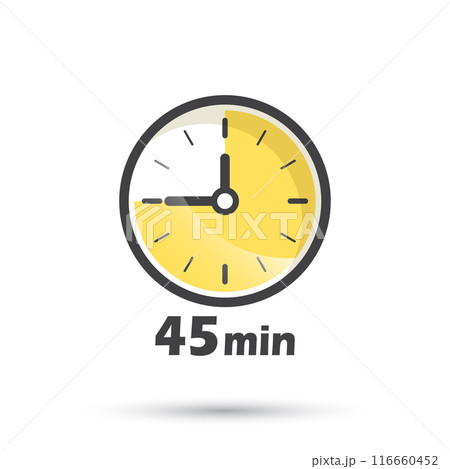 45 minutes on stopwatch icon in flat style. Clock face timer vector illustration on isolated background. Countdown sign business concept. 116660452