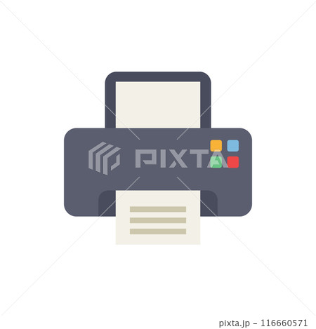 Printer icon in flat style. Office machine vector illustration on isolated background. Printout sign business concept. 116660571