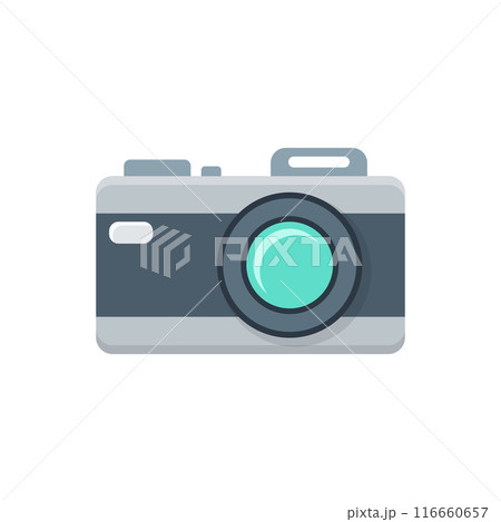 Camera icon in flat style. Photography vector illustration on isolated background. Photo sign business concept. 116660657