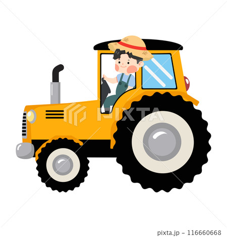 Farmer drive Yellow Tractor cartoon 116660668