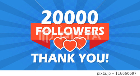 Thank you 20000 followers icon in flat style. Subscription amount vector illustration on isolated background. 20k follower sign business concept. Thank you 20000 followers icon in flat style. Subscription amount vector illustration on isolated background. 20k follower sign business concept. 116660697