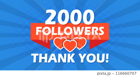 Thank you 2000 followers icon in flat style. Subscription amount vector illustration on isolated background. 2k follower sign business concept. Thank you 2000 followers icon in flat style. Subscription amount vector illustration on isolated background. 2k follower sign business concept. 116660707