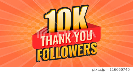 Thank you 10000 followers icon in flat style. Subscription amount vector illustration on isolated background. 10k follower sign business concept. 116660740