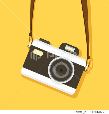 Camera icon in flat style. Photography vector illustration on isolated background. Photo sign business concept. 116660778