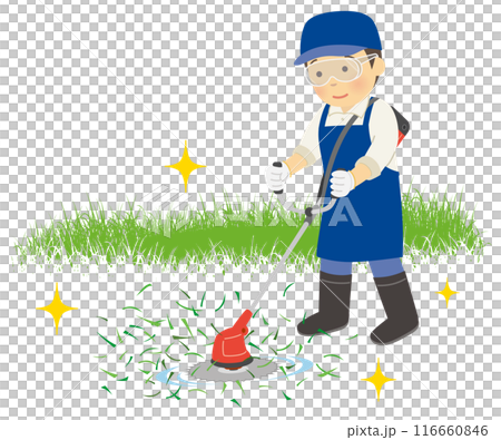 家事代行で草刈りをする男性スタッフ 116660846